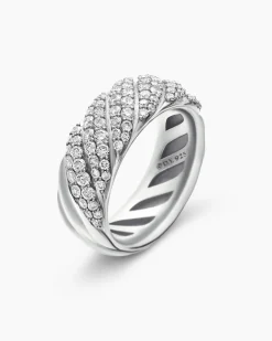 Sculpted Cable Band Ring Sterling Silver with Diamonds, 7.5mm