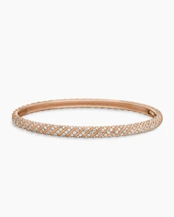 Sculpted Cable Bangle Bracelet 18K Rose Gold with Diamonds, 4.6mm