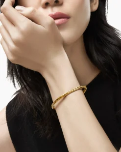 Sculpted Cable Bangle Bracelet 18K Yellow Gold, 4.6mm