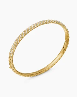 Sculpted Cable Bangle Bracelet 18K Yellow Gold with Diamonds, 4.6mm