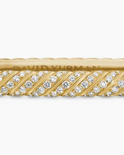 Sculpted Cable Bangle Bracelet 18K Yellow Gold with Diamonds, 4.6mm