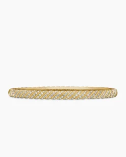 Sculpted Cable Bangle Bracelet 18K Yellow Gold with Diamonds, 4.6mm