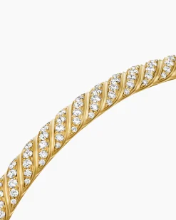 Sculpted Cable Bangle Bracelet 18K Yellow Gold with Diamonds, 4.6mm
