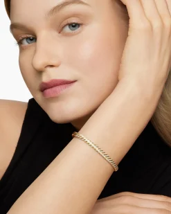 Sculpted Cable Bangle Bracelet 18K Yellow Gold with Diamonds, 4.6mm
