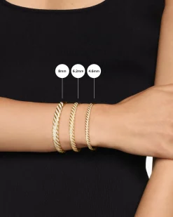 Sculpted Cable Bangle Bracelet 18K Yellow Gold with Diamonds, 6.2mm