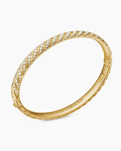 Sculpted Cable Bangle Bracelet 18K Yellow Gold with Diamonds, 6.2mm