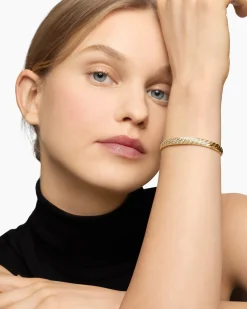 Sculpted Cable Bangle Bracelet 18K Yellow Gold with Diamonds, 6.2mm