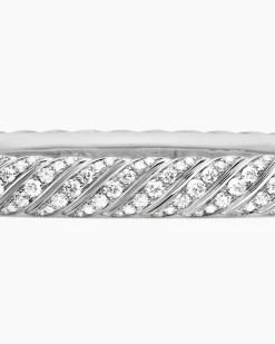 Sculpted Cable Bangle Bracelet 18K White Gold with Diamonds, 6.2mm
