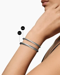 Sculpted Cable Bangle Bracelet 18K White Gold, 4.6mm