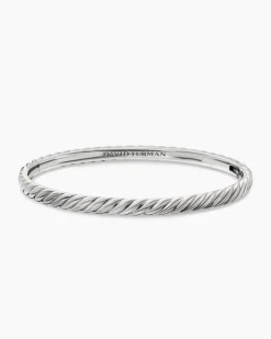 Sculpted Cable Bangle Bracelet 18K White Gold, 4.6mm
