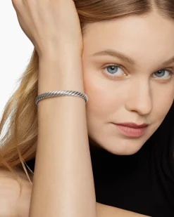 Sculpted Cable Bangle Bracelet 18K White Gold, 6.2mm