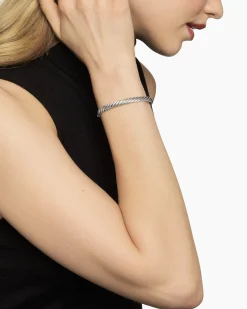 Sculpted Cable Bangle Bracelet 18K White Gold, 6.2mm