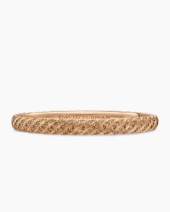 Sculpted Cable Bangle Bracelet 18K Rose Gold with Cognac Diamonds, 6.2mm