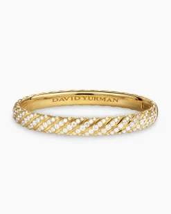 Sculpted Cable Bangle Bracelet 18K Yellow Gold with Diamonds, 8mm