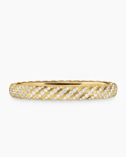 Sculpted Cable Bangle Bracelet 18K Yellow Gold with Diamonds, 8mm