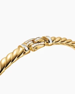 Sculpted Cable Buckle Bracelet 18K Yellow Gold with Diamonds, 4.6mm