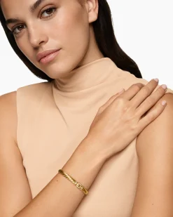 Sculpted Cable Buckle Bracelet 18K Yellow Gold with Diamonds, 6.2mm