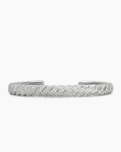 Sculpted Cable Cuff Bracelet 18K White Gold with Diamonds, 7mm