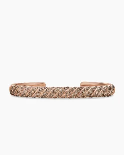 Sculpted Cable Cuff Bracelet 18K Rose Gold with Cognac Diamonds, 7mm