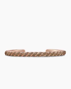 Sculpted Cable Cuff Bracelet 18K Rose Gold with Cognac Diamonds, 5.5mm