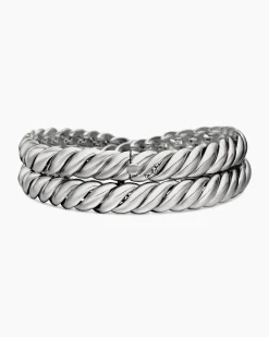 Sculpted Cable Double Wrap Bracelet Sterling Silver, 8.5mm