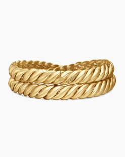 Sculpted Cable Double Wrap Bracelet 18K Yellow Gold, 8.5mm