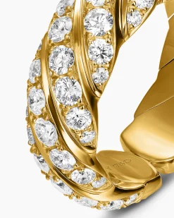 Sculpted Cable Flex Band Ring 18K Yellow Gold with Diamonds, 7.5mm