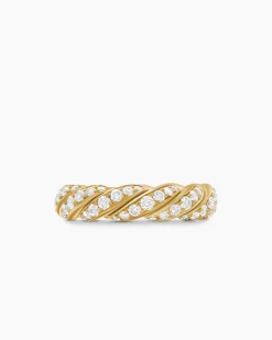 Sculpted Cable Flex Band Ring 18K Yellow Gold with Diamonds, 5mm