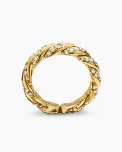 Sculpted Cable Flex Band Ring 18K Yellow Gold with Diamonds, 5mm