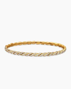Sculpted Cable Flex Bracelet 18K Yellow Gold with Diamonds, 3.5mm
