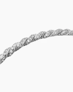 Sculpted Cable Flex Bracelet 18K White Gold with Diamonds, 3.5mm