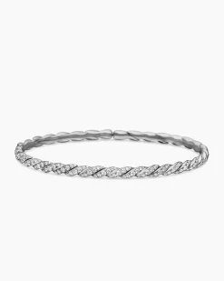Sculpted Cable Flex Bracelet 18K White Gold with Diamonds, 3.5mm