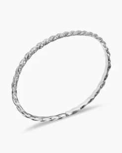 Sculpted Cable Flex Bracelet 18K White Gold with Diamonds, 3.5mm