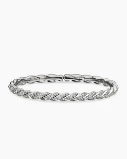 Sculpted Cable Flex Bracelet 18K White Gold with Diamonds, 5mm