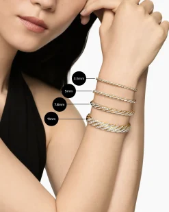 Sculpted Cable Flex Bracelet 18K Yellow Gold with Diamonds, 5mm