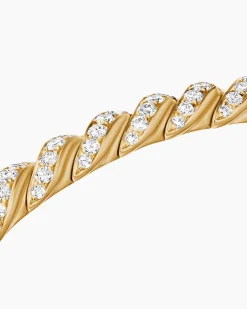 Sculpted Cable Flex Bracelet 18K Yellow Gold with Diamonds, 5mm