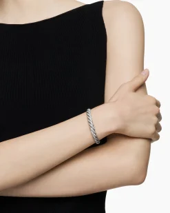 Sculpted Cable Flex Bracelet 18K White Gold with Diamonds, 7.8mm