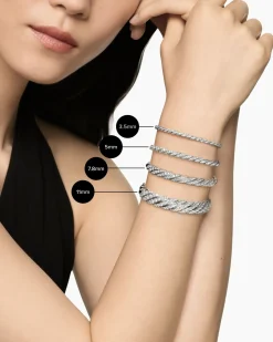 Sculpted Cable Flex Bracelet 18K White Gold with Diamonds, 7.8mm