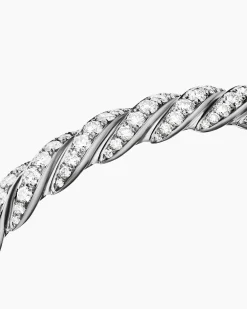 Sculpted Cable Flex Bracelet 18K White Gold with Diamonds, 7.8mm