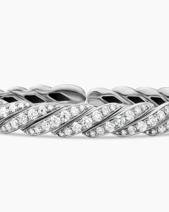 Sculpted Cable Flex Bracelet 18K White Gold with Diamonds, 7.8mm
