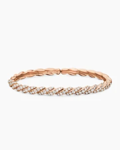Sculpted Cable Flex Bracelet 18K Rose Gold with Diamonds, 5mm
