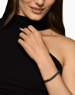 Sculpted Cable Flex Bracelet 18K White Gold with Black Rhodium and Black Diamonds, 7.8mm