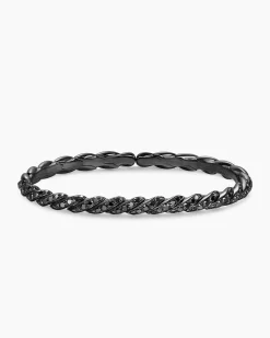 Sculpted Cable Flex Bracelet 18K White Gold with Black Rhodium and Black Diamonds, 5mm