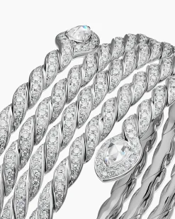 Sculpted Cable Flex Five Row Coil Bracelet 18K White Gold with Diamonds, 24mm