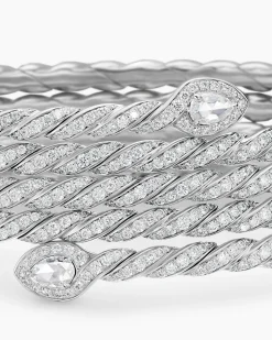 Sculpted Cable Flex Five Row Coil Bracelet 18K White Gold with Diamonds, 24mm