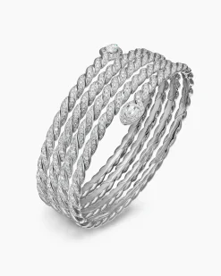 Sculpted Cable Flex Five Row Coil Bracelet 18K White Gold with Diamonds, 24mm