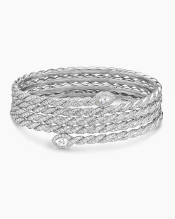 Sculpted Cable Flex Five Row Coil Bracelet 18K White Gold with Diamonds, 24mm