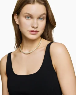 Sculpted Cable Flex Necklace 18K Yellow Gold with Diamonds, 7.5mm