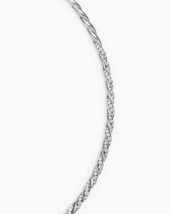 Sculpted Cable Flex Necklace 18K White Gold with Diamonds, 3.7mm