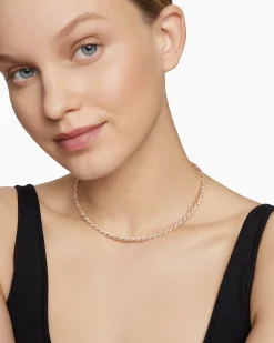 Sculpted Cable Flex Necklace 18K Rose Gold with Diamonds, 3.7mm